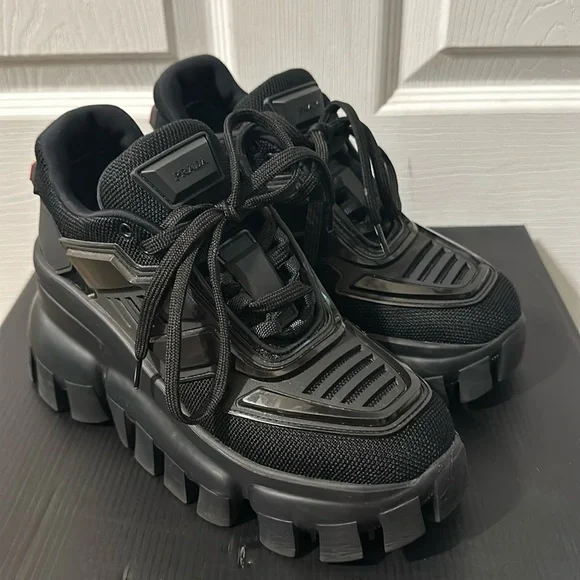 Prada Calzature Donna Nero maglia tech rubber wedge sneakers, Sz 35.5 - Picture 2 of 16